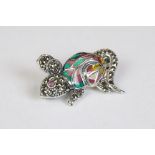 Silver and enamel mouse brooch