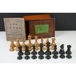 A vintage Staunton chess set, the kings both marked Jaques London, complete with original box and