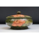 Moorcroft Pottery ' Coral Hibiscus ' green ground pierced powder bowl & cover, paper label to lid,