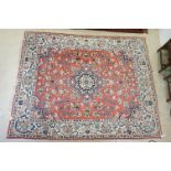 Pink and Cream Ground Rug with floral pattern within a border, 256cm x 200cm