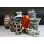 Three West German Pottery Vases, Gouda style Double Gourd Vase, Wedgwood Green Jasperware Vase,