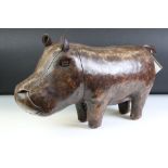 Omersa for Liberty, Stitched Brown Leather Hippo Footstool with Omersa enamel badge applied to