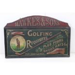 Painted Wooden Relief Reproduction Advertising Sign ' Hawkes & Sons Golfing Requisites for Gentlemen