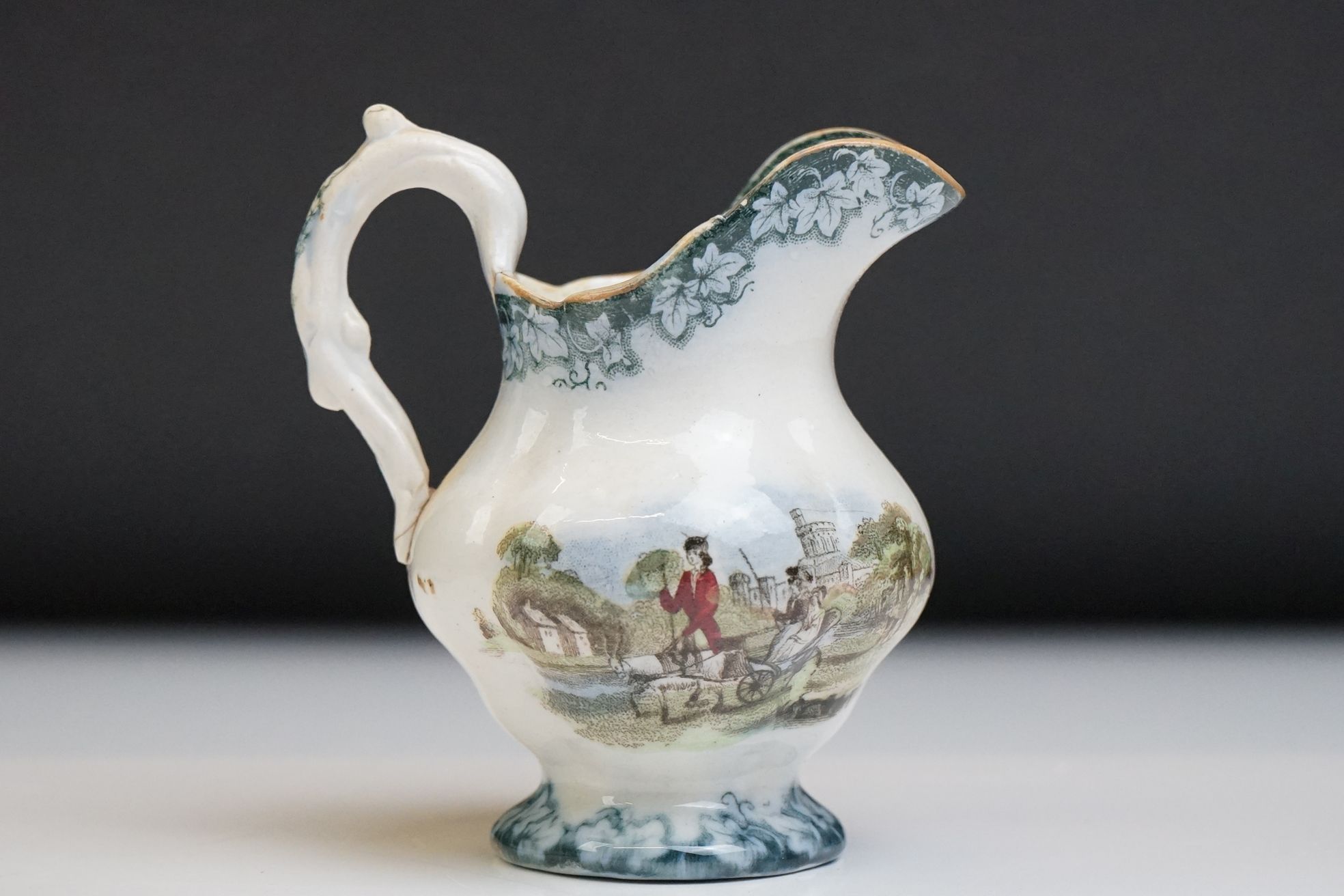 19th century Staffordshire Pottery Child's part Tea Set with transfer decoration of a goat pulling a - Image 8 of 10