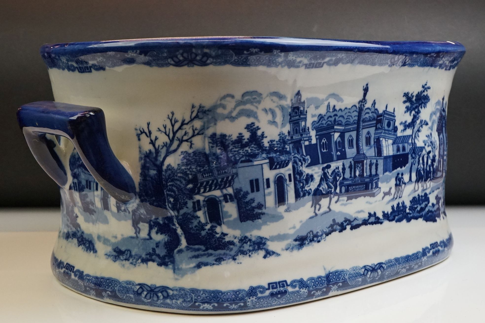 Blue & White Ironstone Foot Bath with typical transfer printed decoration, approximately 47cm wide - Image 3 of 10