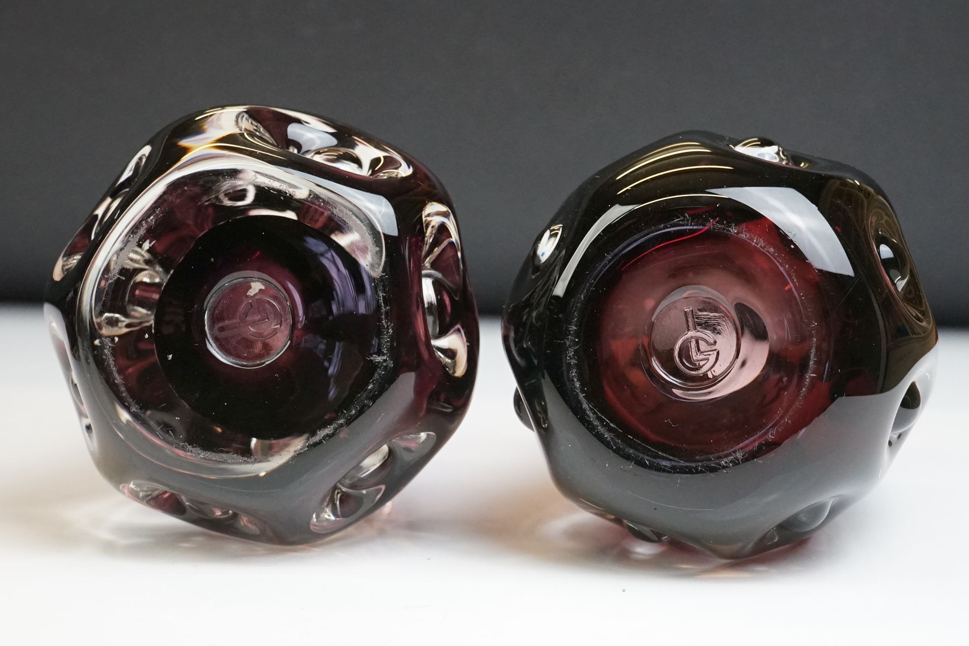 Four Liskeard Glass Amethyst Knobbly Vases, 14cm high - Image 9 of 9