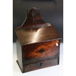 19th century Oak Inlaid Hanging Candle Box with drawer below, 42cm high