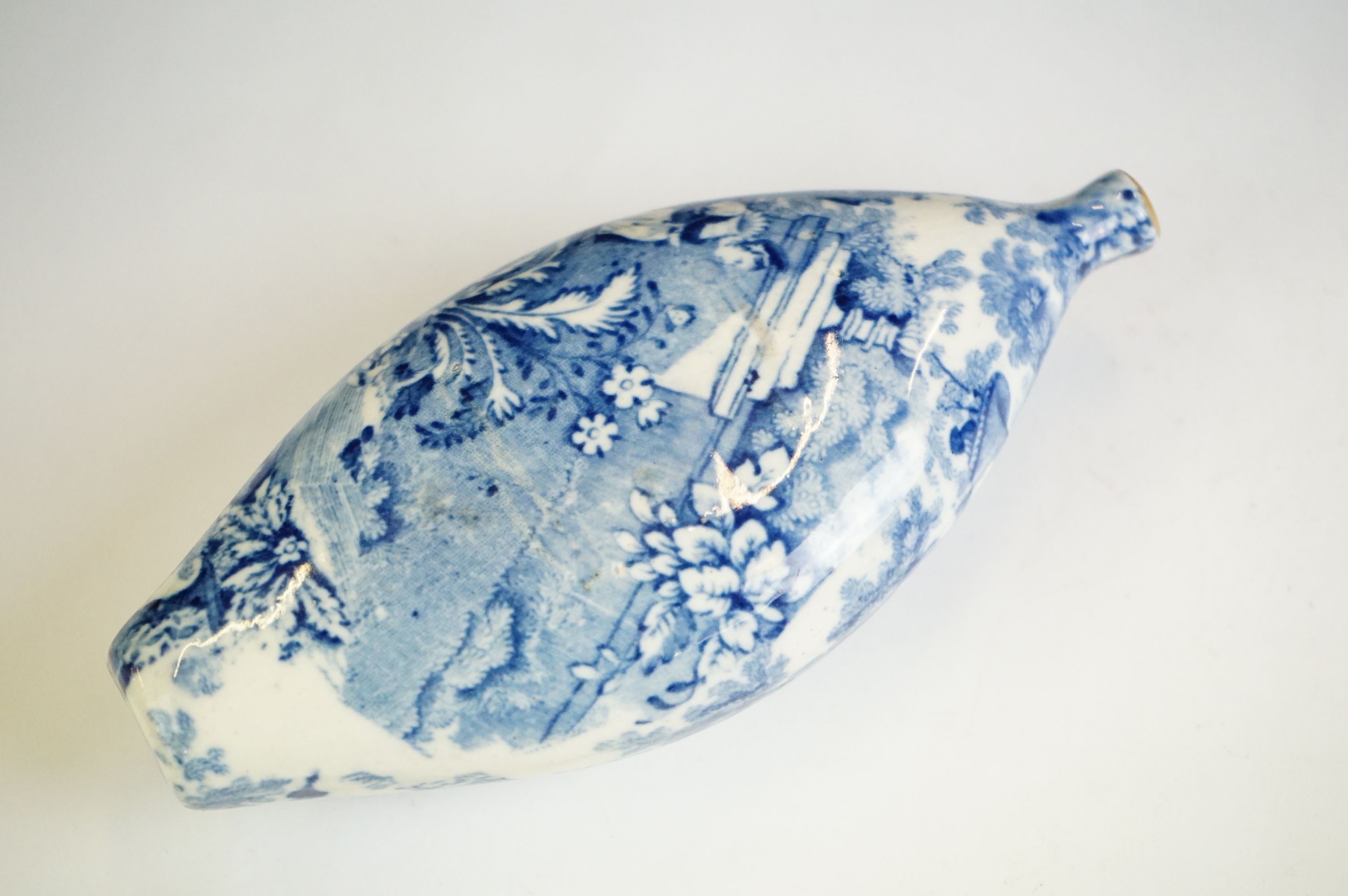 19th century Blue and White Transfer Printed Baby Feeder, `17cm long - Image 3 of 7