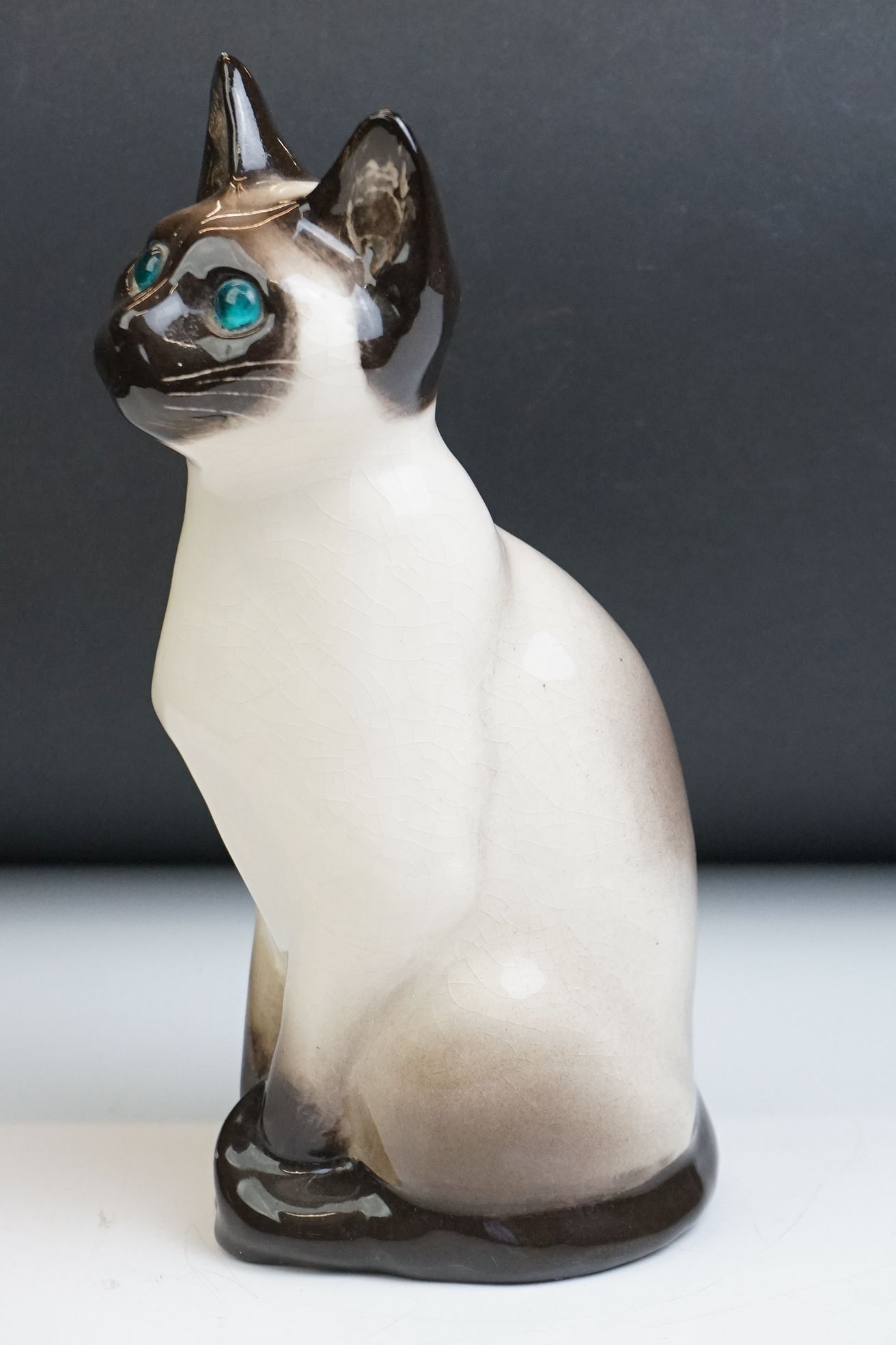 Winstanley pottery figure of a seated Siamese cat, with blue glass eyes, numbered 34, signed ' - Image 4 of 10