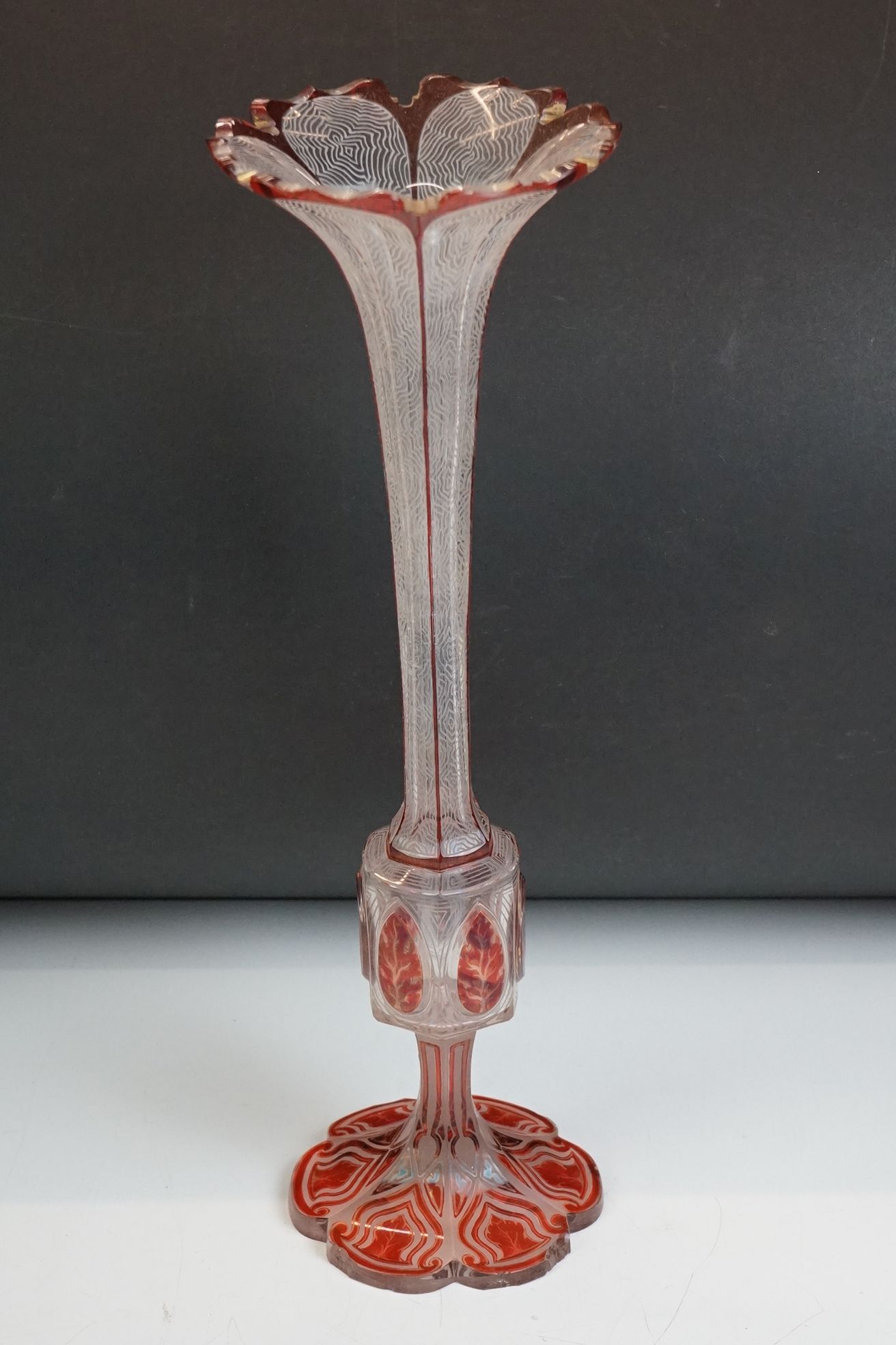 19th century Bohemian Red Overlaid Glass Slender Vase of trumpet form, 33cm high together with - Image 2 of 25