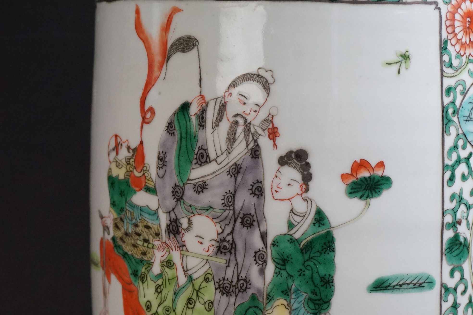 Chinese Porcelain Famille Verte Table Lamp of Rouleau form, decorated with panels of figures, with - Image 9 of 10