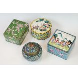 A collection of three oriental cloisonné enamel trinket boxes together with a similar lidded jar.