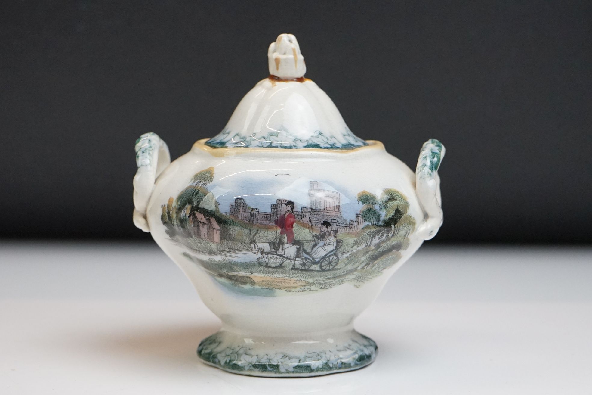 19th century Staffordshire Pottery Child's part Tea Set with transfer decoration of a goat pulling a - Image 6 of 10