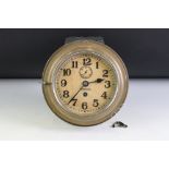 Seikosha Ship's Circular Brass Bulkhead Clock, the dial with Arabic numerals, fast / slow switch and