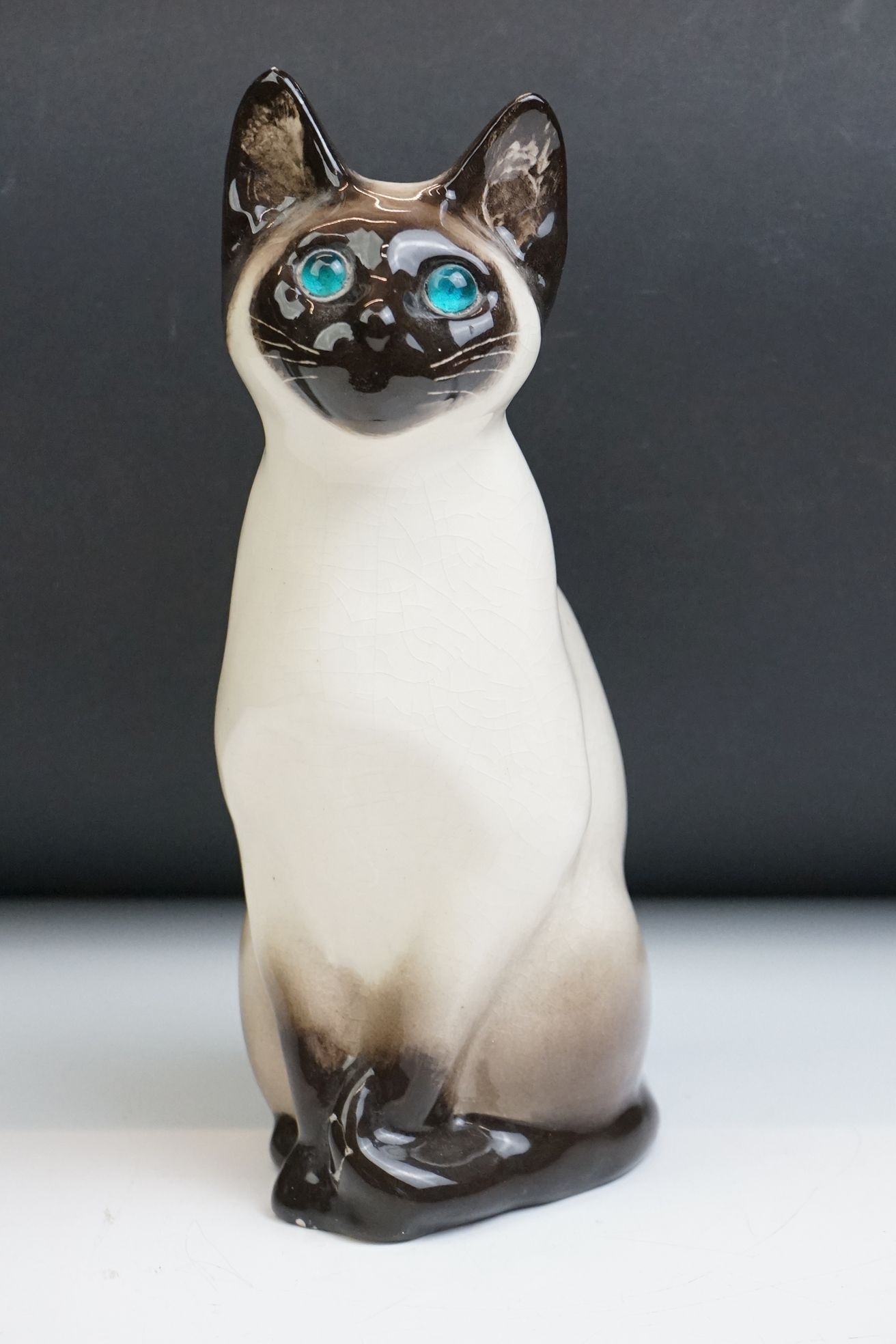 Winstanley pottery figure of a seated Siamese cat, with blue glass eyes, numbered 34, signed ' - Image 2 of 10