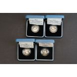 A collection of four Royal Mint United Kingdom silver proof £1 / one pound coins to include 1986,