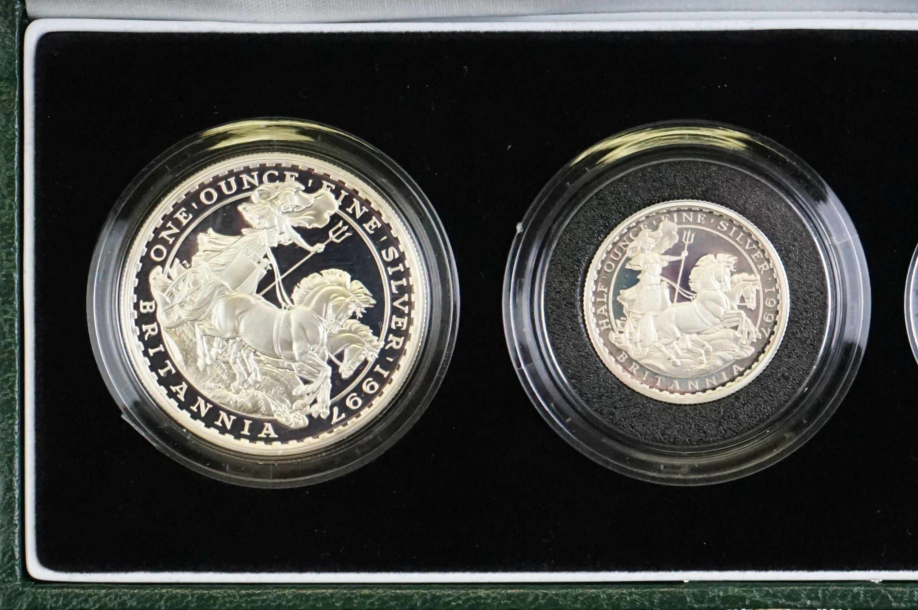 A Royal Mint 1997 silver proof Britannia coin collection containing four silver proof coins to - Image 2 of 5