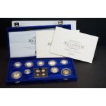 A Royal Mint 2000 United Kingdom millennium silver proof coin collection, a 13-coin silver proof set