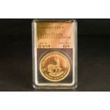 A slab mounted South Africa gold 1/2 Krugerrand coin dated 1981.