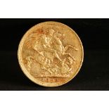 A United Kingdom Queen Victoria gold full sovereign coin dated 1894 with Melbourne mint mark.