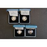 A collection of four Royal Mint United Kingdom silver proof £1 / one pound coins to include 1985,