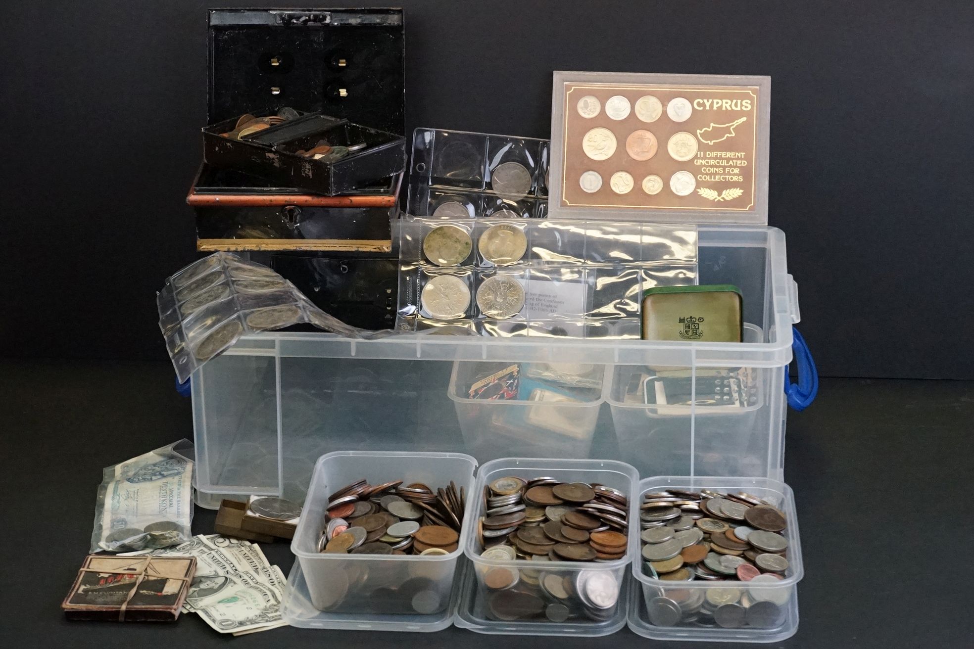 A large collection of mixed coins to include British pre decimal and foreign examples, commemorative