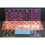 A collection of thirteen United Kingdom coin sets to include 1977, 1970, 2013 and 1967 examples.