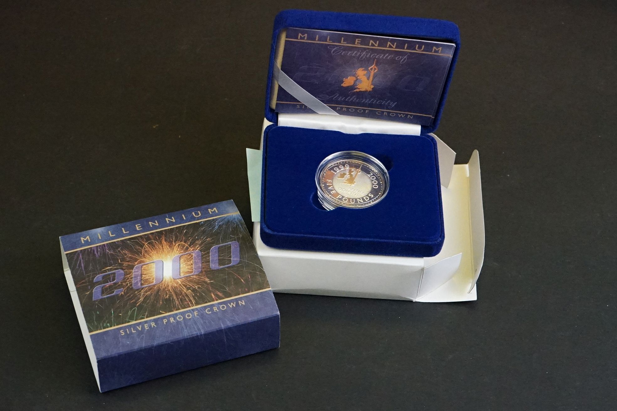 A collection of three Royal Mint United Kingdom silver proof crown coins to include the 2000 - Image 10 of 13