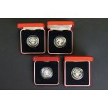 A collection of four Royal Mint United Kingdom silver proof £1 / one pound coins to include 1986,