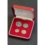 A United Kingdom set of four Queen Elizabeth II silver maundy coins dated 1959.