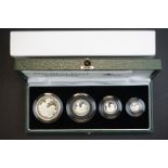 A Royal Mint 1997 silver proof Britannia coin collection containing four silver proof coins to