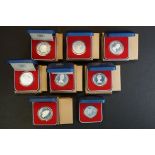 A collection of eight Royal Mint 1977 Queens Silver Jubilee silver commemorative crown coins from