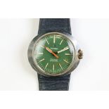 A ladies Swiss made Omega Geneve Dynamic, green dial with baton markers, orange second hand, Omega