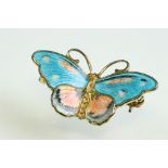 Norwegian enamelled silver gilt butterfly brooch, stamped Sterling 925S Norway verso, makers mark