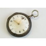 George III silver pair case pocket watch, plain polished outer case, white enamel dial (af) with