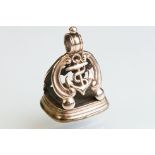 Victorian carnelian rose metal seal, plain polished carnelian panel, anchor and rope surmount with