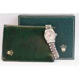 A ladies Swiss made Rolex oyster perpetual wristwatch with date function to 3pm, Rolex logo to