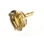 Cairngorm quartz yellow gold ring (hallmarks rubbed) the oval faceted cairngorm quartz measuring