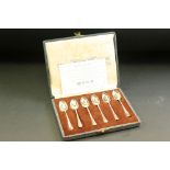 British hallmarks cased set of silver teaspoons, makers Roberts & Belk, in original case