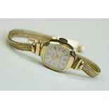 Para 14ct yellow gold ladies wristwatch, square face, cream dial, gilt Arabic and baton numeral