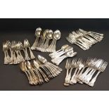 George IV Kings pattern silver flatware, comprising twenty dessert spoons, eighteen dessert forks,