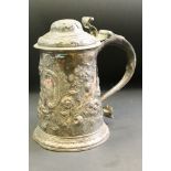 Early George III silver tankard, repoussé floral and scroll decoration to the body and dombed lid,