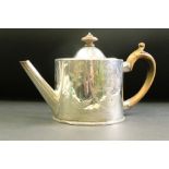 George III silver teapot, engraved urn, swag and garland decoration, wooden handle and finial,