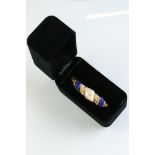 Mother-of-pearl, lapis lazuli and diamond 18ct yellow gold hinged bangle, carved mother-of-pearl