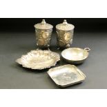 Collection of silver items to include vine leaf dish, makers Barker Ellis Silver Co, Birmingham