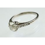 Early 20th century diamond 18ct white gold platinum set solitaire ring, the round old cut diamond