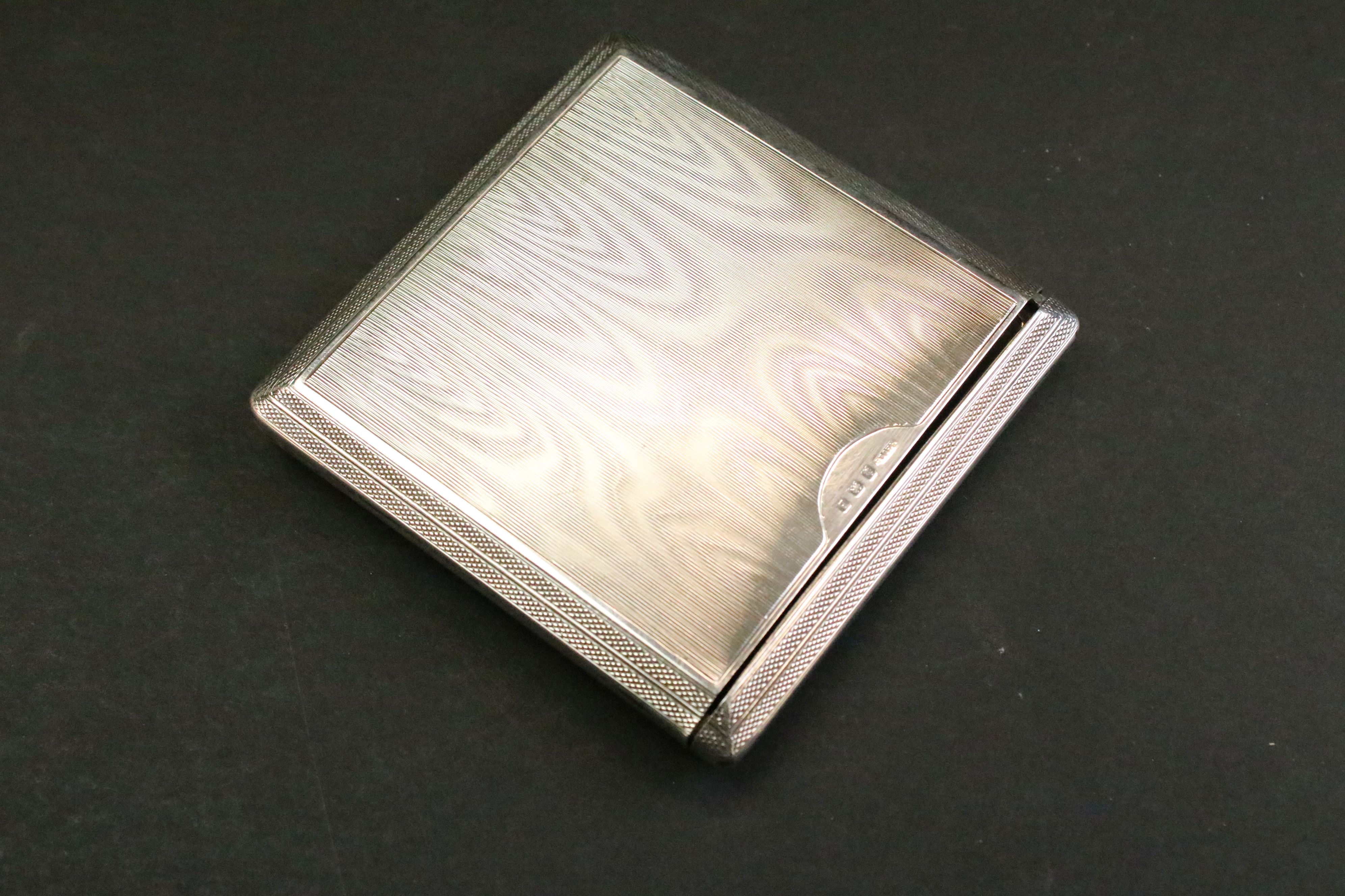 Square silver cheroot case, engine turned decoration, makers R H Jones & Sons, Birmingham 1926, - Image 2 of 4