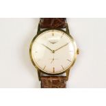 Longines Gents yellow gold cased wristwatch, subsidiary dial, gold-coloured baton numerals and