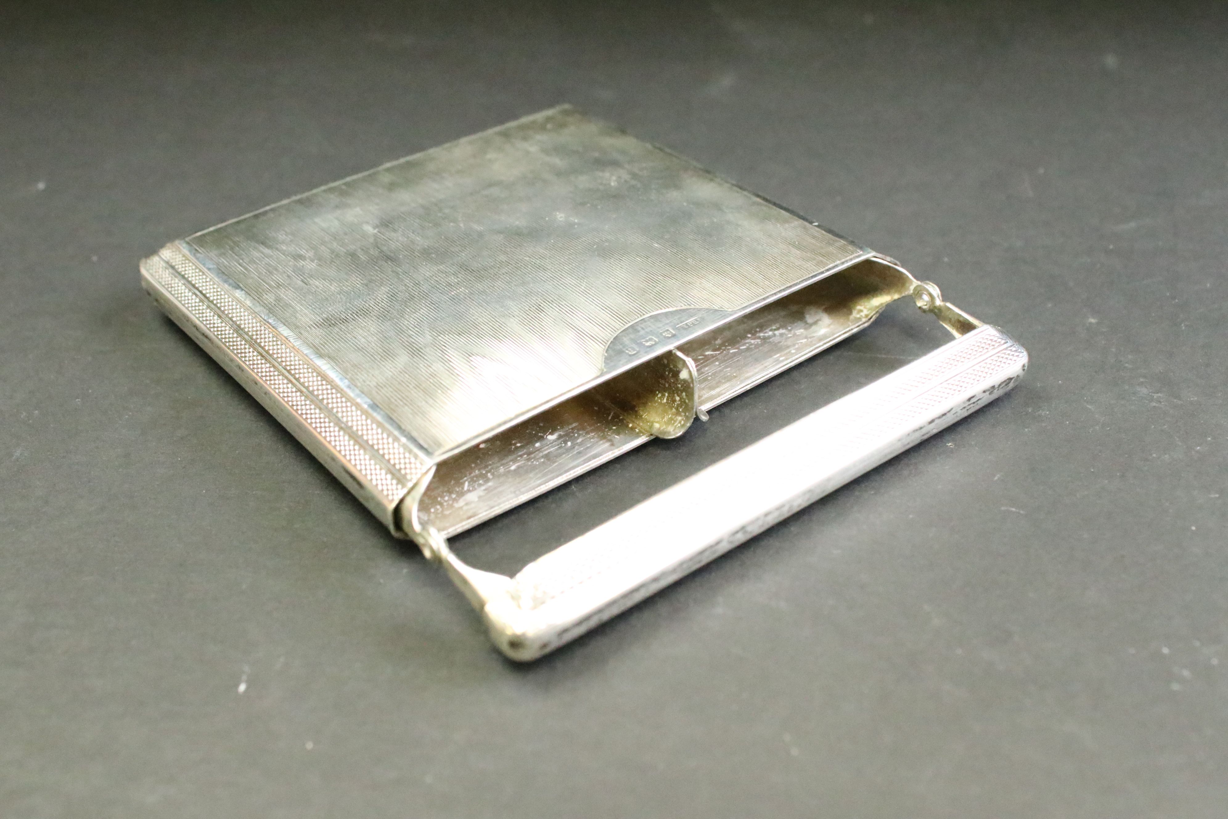 Square silver cheroot case, engine turned decoration, makers R H Jones & Sons, Birmingham 1926, - Image 3 of 4