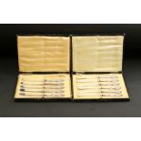 Cased set of six silver handled butter knives together with five silver handles knives, cased (2)